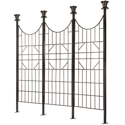 H Potter 3-Panel Outdoor Privacy Screen Trellis, 7 ft W x 6.5 ft H, 70-lb Heavy Iron Garden Screen for Patio, Deck & Hot Tub, Straight or Curved Config, Ground Spikes