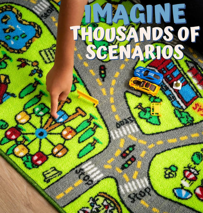 ToyVelt Kids Car Rug Playmat - Large 60” x 32” Educational City Play Mat for Kids Ages 3–12, Soft Polyester with