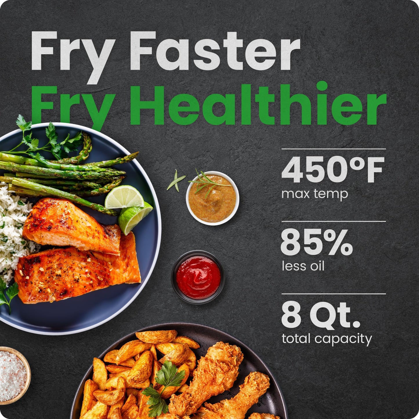 Chefman Air Fryer 8 Qt | TurboFry® 4-in-1 with 450°F Hi-Fry Option for Crispier Results | Bake, Dehydrate, Frozen | XL Nonstick Dishwasher-Safe Basket | Stainless Steel
