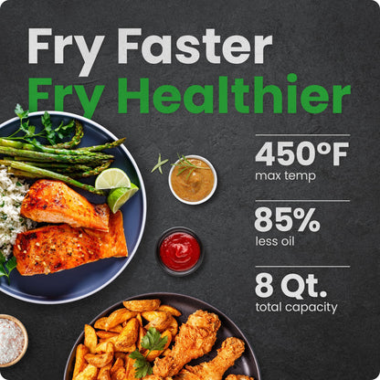 Chefman Air Fryer 8 Qt | TurboFry® 4-in-1 with 450°F Hi-Fry Option for Crispier Results | Bake, Dehydrate, Frozen | XL Nonstick Dishwasher-Safe Basket | Stainless Steel