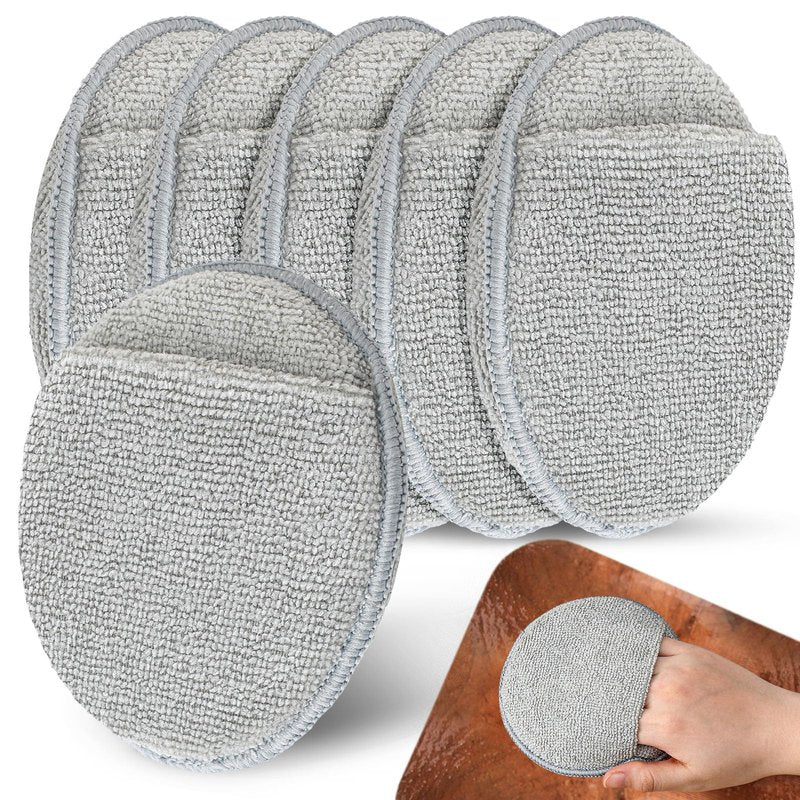 Qinyoung 6 Pcs Cutting Board Oil Applicator for Oil Board Microfiber Cloth Applicator for Cutting Boards, Wooden Spatula, Spoon and Other Utensils Polishing Machine 5 Inch Diameter (Round,Grey)