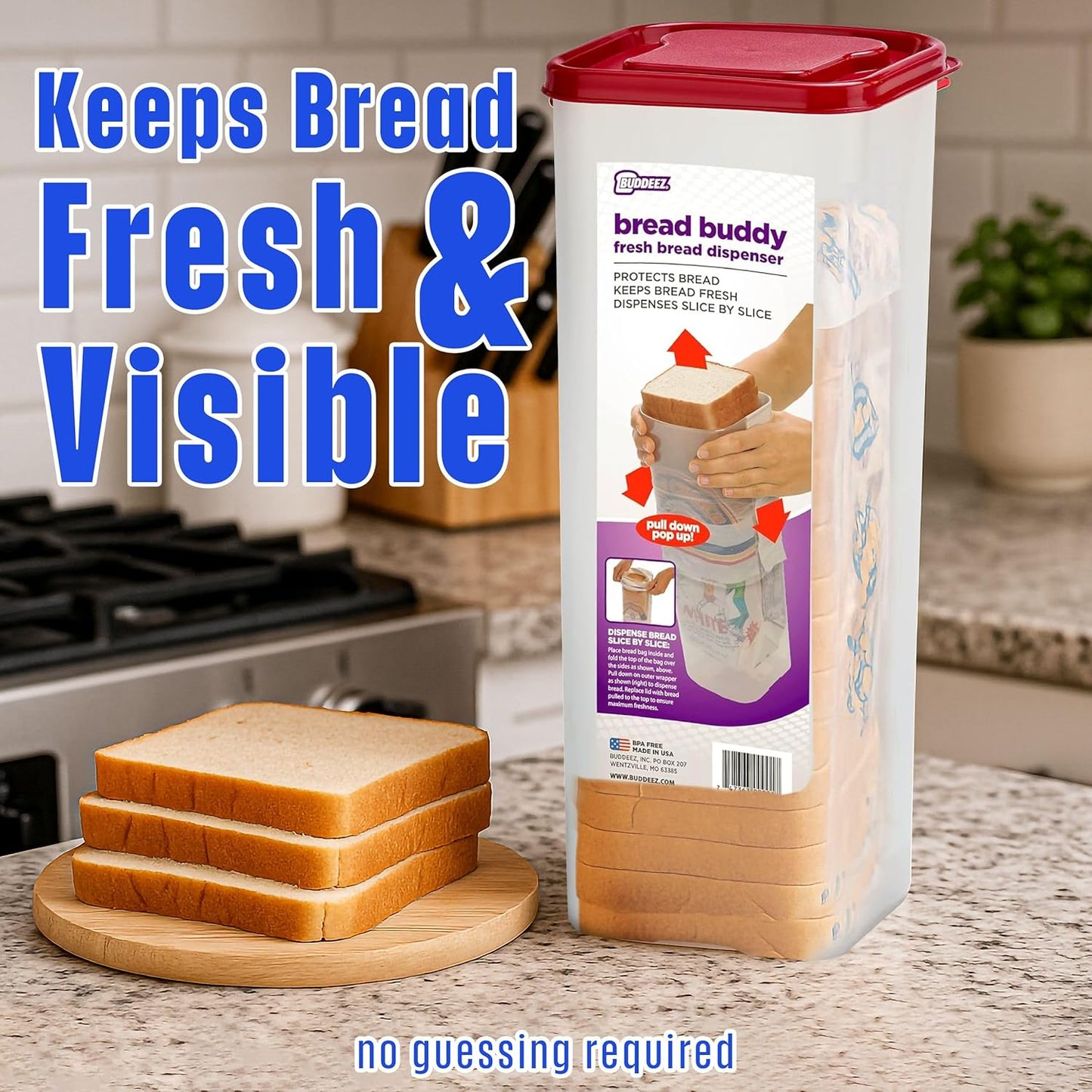 1 Buddeez Bread Buddy Bread Box Keeps Loaves Fresh - Holds Loaf of Sandwich Size Bread