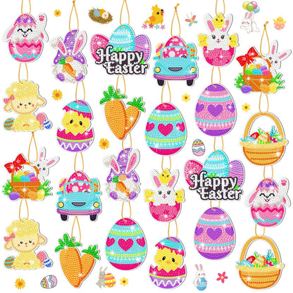Frienda 24 Pcs Easter Diamond Painting Kits Easter DIY 5d Diamond Painting Keychains by Numbers Arts and Crafts for Adult Decorative Bunny Egg Ornament Decoration