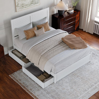 AFI, Clayton Queen Platform Bed with Panel Footboard & Storage Drawers, White
