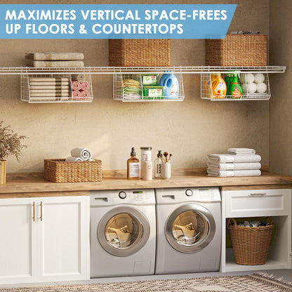 23.62” Extra-Long Under-Shelf Hanging Laundry Basket Organizer, 3-Pack Space-Saving Laundry Organizer, Fits Wire Shelving (Rod Diameter < 0.38”), Modular with Dividers for Custom Laundry Organization