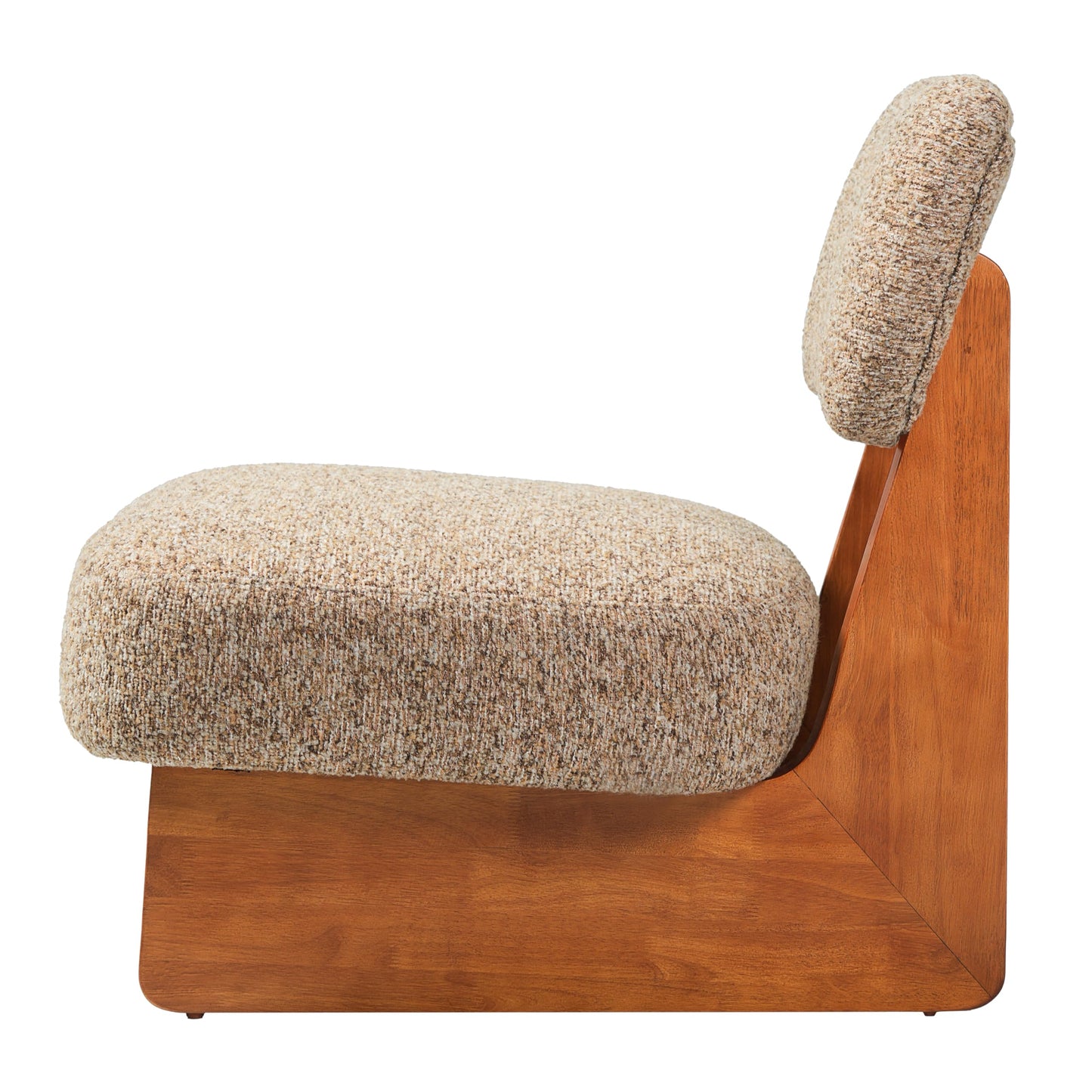 Christopher Knight Home Mores Low Profile Accent Chair Set of 2, Modern Living Room Armless Lounge Chair, Fabric Comfy Reading Chair for Bedroom, Wooden Frame and Thick Padded Seat, Walnut+Multi-Brown