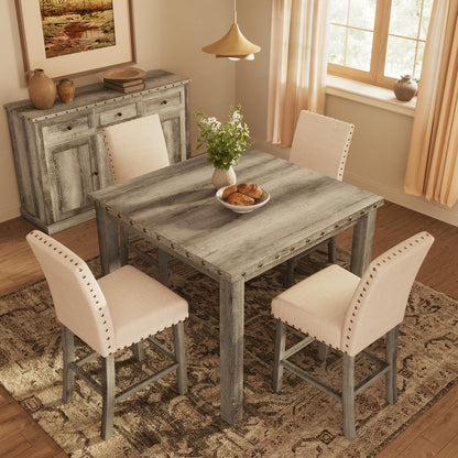 Farati Counter Height Dining Table Set for 4,Farmhouse Dining Table Set for 4,Square Bar Kitchen Dining Table with 4 Bar Stools,High Dining Table and Chairs for Dining Room, Kitchen