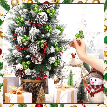 Syhood 12 Set 7.9 Inch Christmas Ball Ornaments on Wired Picks Shatterproof Xmas Lime Green Ball Picks for Christmas Tree Vase Wreath Stairs Garland Decoration Supplies