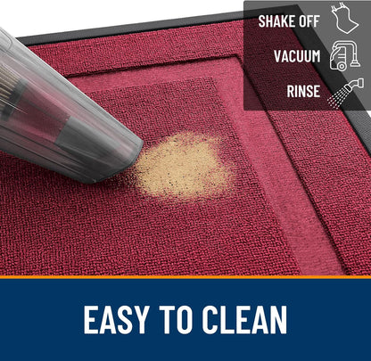 OLANLY Waterproof Front Door Mat - All-Season Indoor/Outdoor Doormat, Easy Clean, Burgundy 29.5x17
