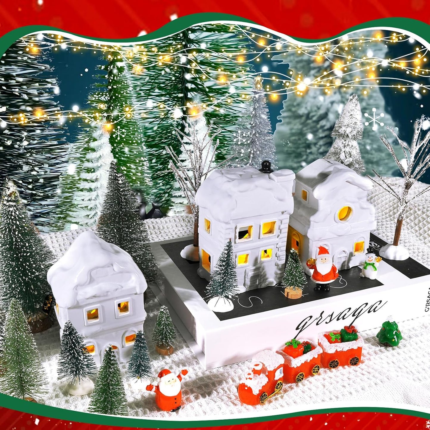 21 Sets, 4.3 Inch Wowagoga Pcs Ceramic Christmas House Village White Resin Houses, Christmas House Decor Figurines Town