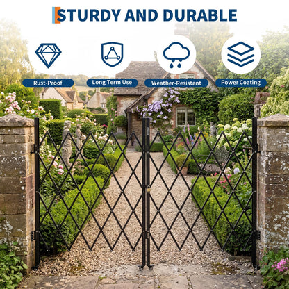 12.5FT Metal Expandable Mobile Barricade,Industrial Folding Security Gate Driveway Gate, Retractable Retractable Gate Outdoor,Folding Safety Barricade with Casters