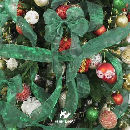 HUIHUANG Dark Green Wired Ribbon 2.5 inch Metallic Crinkle Green Wire Ribbon for Christmas Tree, Bows Making, Wreath Making Supplies, Gift Wrapping, Holiday Home Decor, DIY Crafts -10 Yards