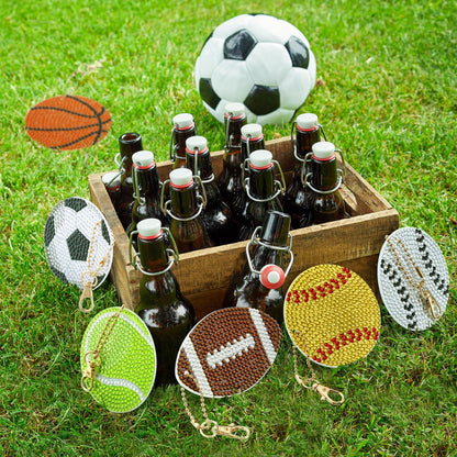Tudomro 24 Pcs Sports Balls DIY Diamond Art Painting Keychain Kits 5D Soccer Football Baseball Softball Ball Drill Art Key Chain Set for Sports