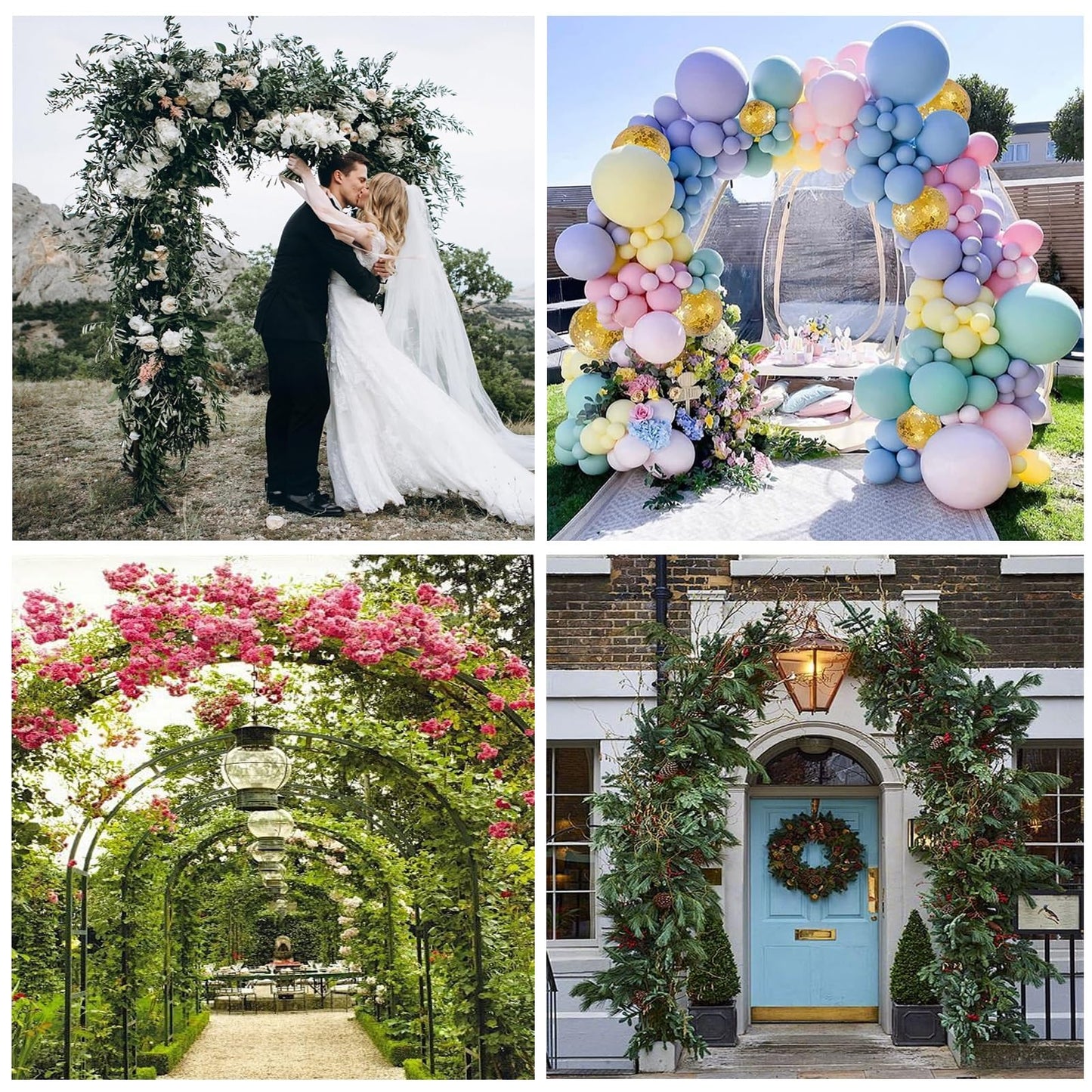 Metal Garden Arch Pergola for Climbing Plants and Wedding Events 11.5ft Tall Rose Arbor and Bridal Backdrop Stand