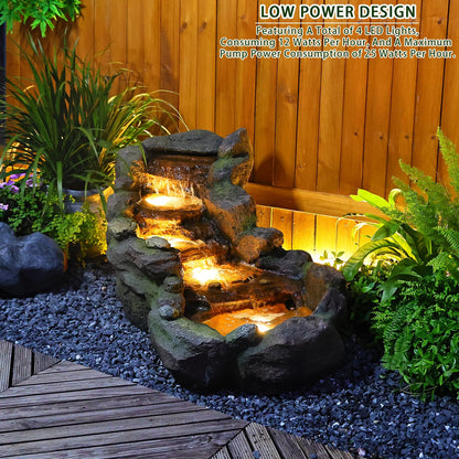 Bumilgar Garden Outdoor Water Fountain, 42.1" L Floor Standing Tiered Rock Outdoor Fountains with LED Lights and Pump for Garden, Backyard, Deck, Patio, Porch and Home Art Decor