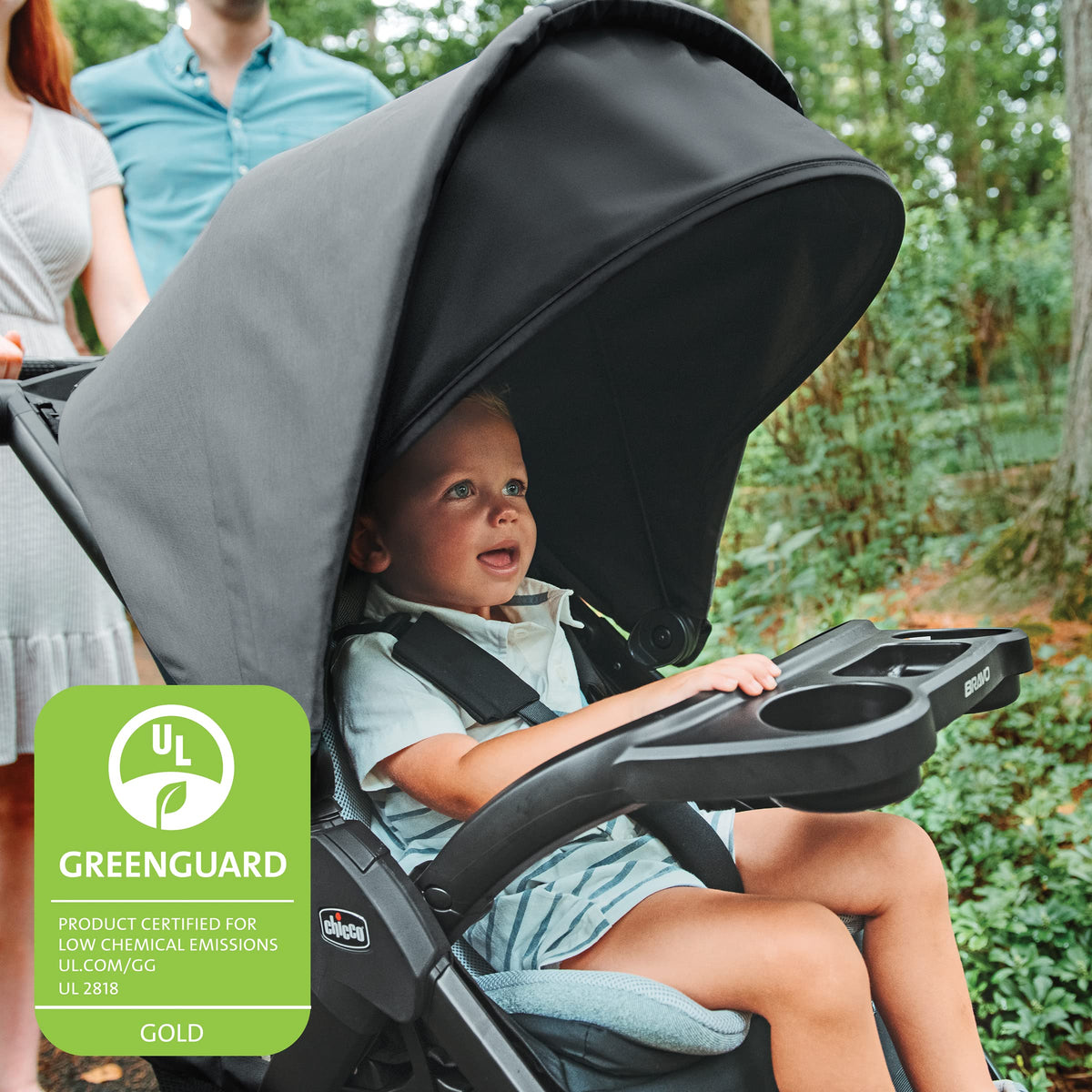 Chicco Bravo LE ClearTex Full-Size Stroller for Babies and Toddlers, UPF-Rated Canopy, GREENGUARD Gold Certified, Lightweight, One-Hand Compact Fold, Pewter/Grey