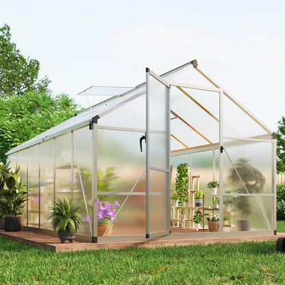 Garvee 8 x 12 FT Greenhouse, Greenhouses for Outside, Polycarbonate Greenhouse with Aluminum Frame, Lockable Door and Ajustable Roof Vent for Backyard, Green Houses for Outside Garden Backyard, Patio