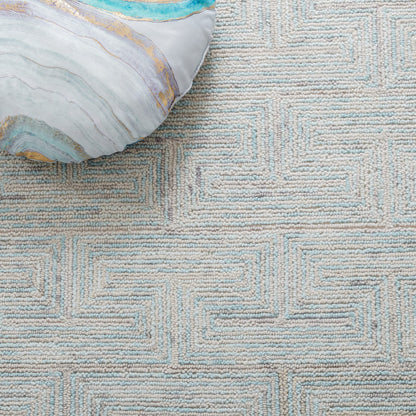 SAFAVIEH Area Rug 8x10 - Ikat Collection - Large - Teal & Grey, Handmade Wool, Ideal for Living Room, Bedroom, Office, Dining Space (IKT101K)