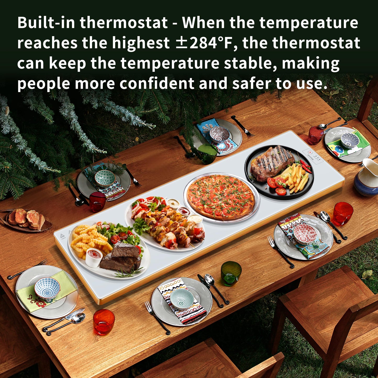 Electric Warming Tray (Extra Long 47.24”x11.81”)，Food Warmers for Parties Buffet & Gathering, Tempered Glass Warming Mat for Food with Adjustable Temperature Modes, White Chafing Dishes