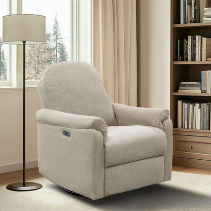 Madison Park Recliner & Rocking Chair: Glider Recliner Nursery Chair for Living Room & Bedroom, Swivel Rocker Recliner with a Rounded Back, Versatile 3-in-1 Accent Chair for Small Spaces, Beige