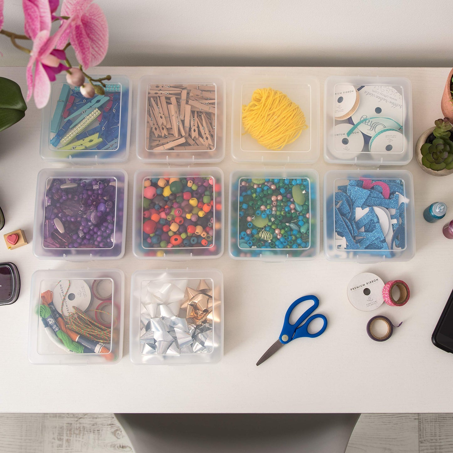 IRIS USA Clear Storage Cases, 10-Pack, |Made in USA|, Plastic Bead Organizing Containers with Snap Lid for Arts, Crafts, Ephemera, Stickers, & Dance Cheer, Clear - Small