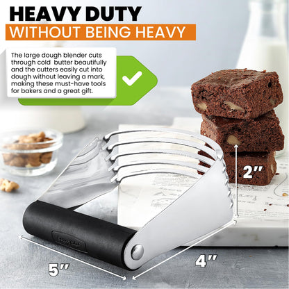 Spring Chef Large Dough Blender & Biscuit Cutter Set, Heavy Duty Stainless Steel Professional Pastry Cutter, Soft Grip, Black