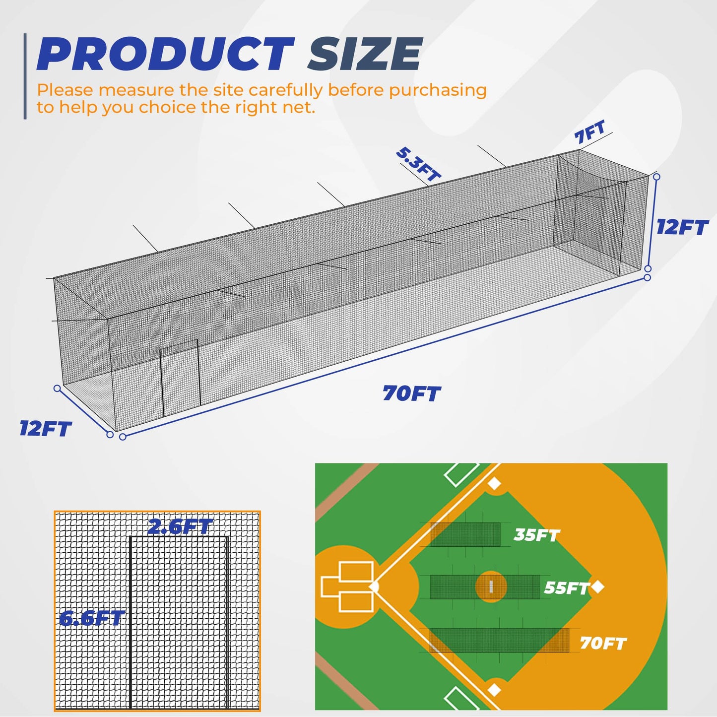 Sturdum Batting Cage Net,70x12x12Ft Baseball & Softball Hitting cage Netting, 2-in-1 Baseball Cage Net System with Movable Inner Net for Solo or Team Training, for Backyard Field Outdoor Indoor
