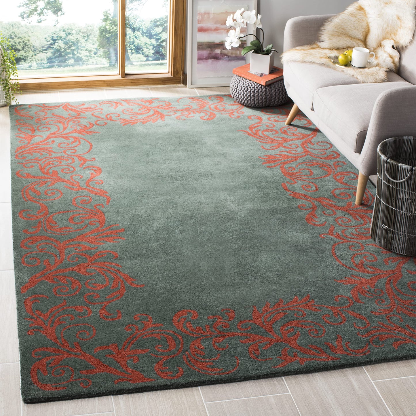 SAFAVIEH Bella Collection 8' x 10' Blue / Coral BEL350A Handmade Premium Wool Area Rug