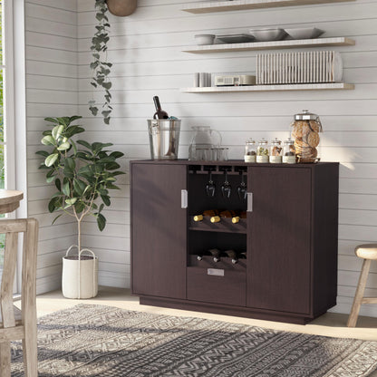 ioHOMES, Mendocino Contemporary 1-Drawer, Wood Frame Dining Buffet with Wine and Glasses Display Racks, Sideboard with Two Shelved Cabinets, Espresso