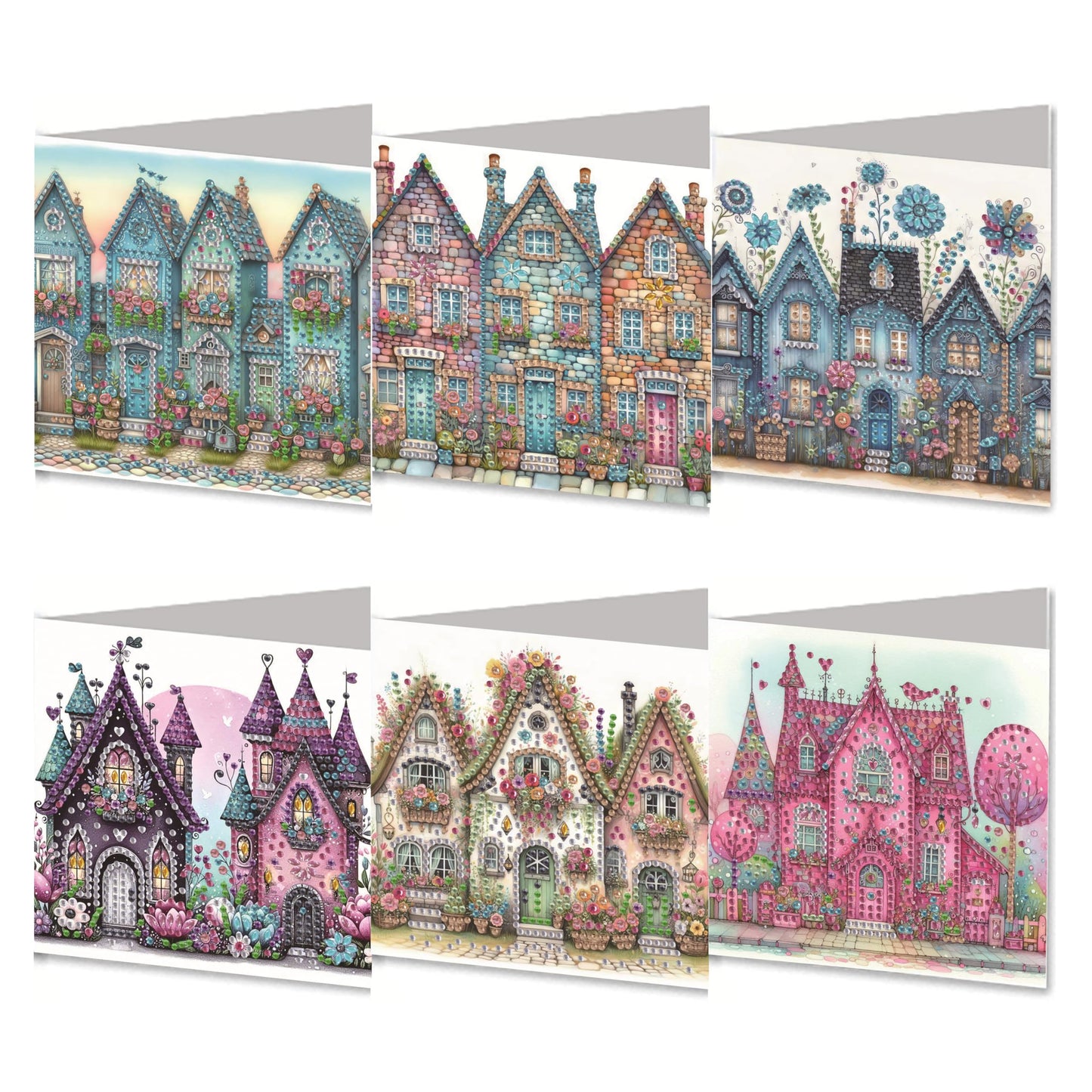 MaiYiYi 6 Packs DIY House Diamond Painting Greeting Cards Kit, Flower Diamond Art Cards with Envelopes, Thank You Card for Family Friends Holiday Birthday