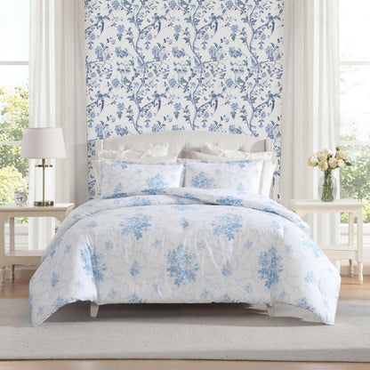 Laura Ashley - Full/Queen Duvet Cover Set, Plain Weave Cotton Bedding with Matching Shams, Button Closure, Lightweight for Year Round Use, Oeko-Tex Certified (Sophia Blue)