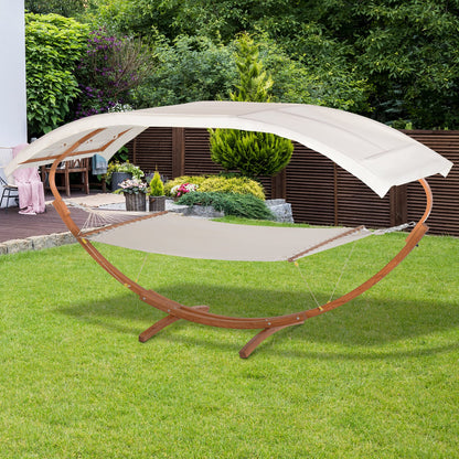 Outdoor Hammock with Stand Accessories, Heavy Duty Wooden e, Extra Large Sun Shade Canopy, Indoor Outside Boho Style Nap Bed, Natural Cotton, White