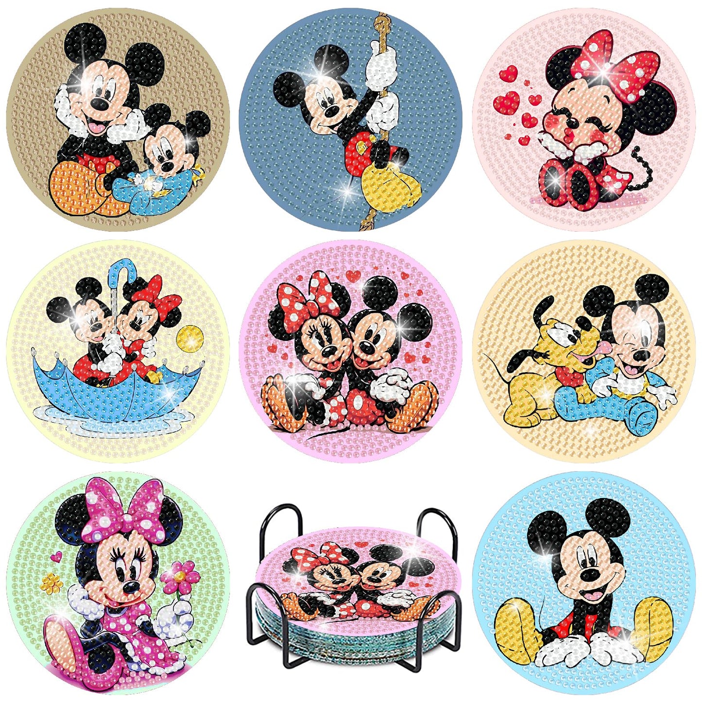 nekpiahu 8Pcs Cartoon Diamond Painting Coasters with Holder,DIY Cartoon Life Coaster Diamond Art Kits for Adults, Beginners Round Full Drill Diamond Art Craft Supplies