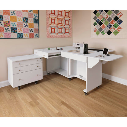 Kangaroo & Joey K8811 Sewing Cabinet – Dual Rail Electric Lift, Adjustable Sewing Table with Storage for Quilting & Crafting, Teak Finish