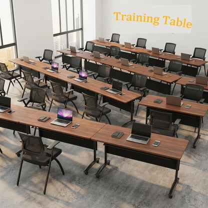 JNMDLAKO Modular Folding Conference Table with Locking Wheels, 10 Pack Flip Top Mobile Training Table, Modern Meeting Seminar Tables for Office, Hotel Conference Room(10,Walnut,71" L x 21" W x 29" H)