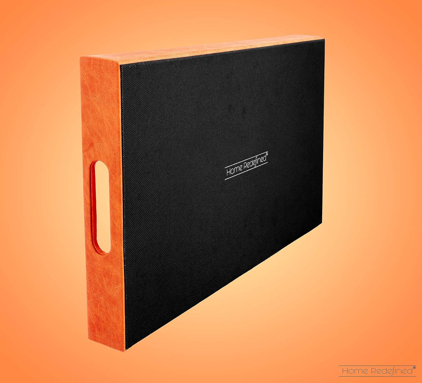 17.5"x12" Home Redefined Beautiful Modern Elegant Rectangle Orange Faux Leather Decorative Tray Ottoman Coffee Table