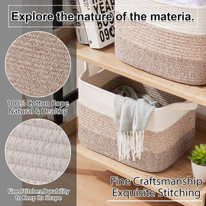 OIAHOMY Woven Storage Baskets - Cotton Rope Baskets for Toys & Towels | Pack of 3, Gradient Yellow
