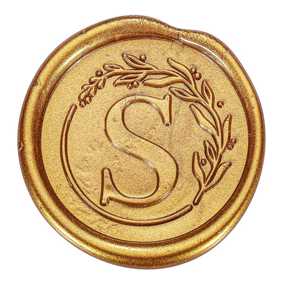 Yoption Letter Wax Seal Kit, Vintage Initial Alphabet S with Wreath Sealing Stamp and 120 Antique Gold Wax Seal Beads