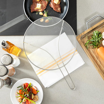 Restaurantware Splatter Screen 1 Count 13" Fine Mesh Cover Stainless Steel Splatter Guard with Resting Feet Cooking Protector for Frying Pan, Cooking Pots, Saute, Grease and Oil, Kitchen Tool