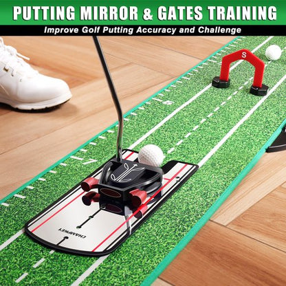 CHAMPKEY Professional Hazard Golf Putting Green Come with Golf Putting Gates and Putting Mirror - Progressive Slope Tech and Noise Reduction Tech Golf Putting Mat(LITE Version)