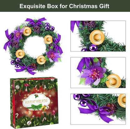 Fovths 12-Inch Christmas Advent Wreath - Flameless Taper Candles with Remote Control | Purple Centerpiece Decor