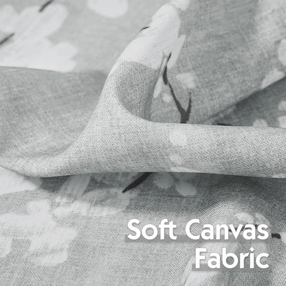 FMFUNCTEX Gray White Floral Printed Bathroom Tier Curtains, 36 Inches Long, 2 Panels Set for Kitchen, Living Room,