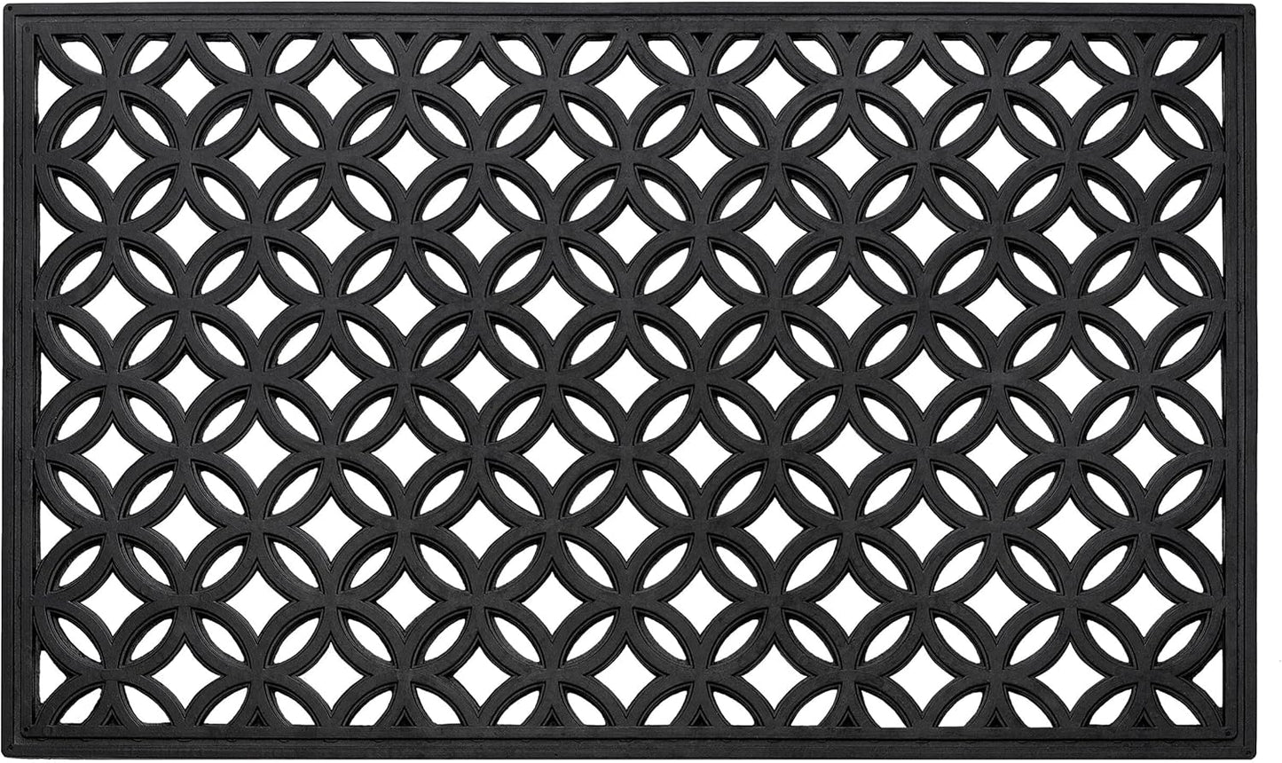 Wrought Iron Rubber Door Mat, 18" x 30", Durable Decorative Outdoor Welcome Mat, Heavy Duty for All Weather