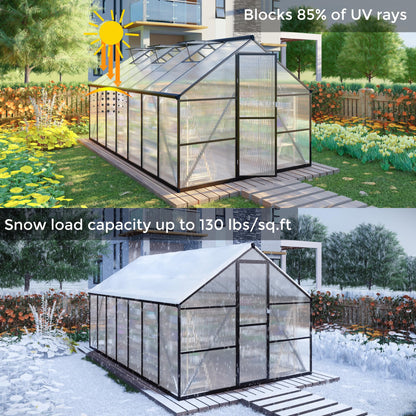 8X 10 FT Greenhouses for Outdoors, Polycarbonate Greenhouse with PC Panels, Greenhouses for Outdoors for Yard, Garden, Hobby, Dark Gray
