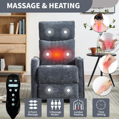 KEIKI 4-in-1 Manual Swivel Rocker Recliner Chair for Living Room, Chenille Nursery Glider Rocking Chairs with Back Massager & Heat, Ideal for Daily Nap in Living Room Quiet Corner, Blue