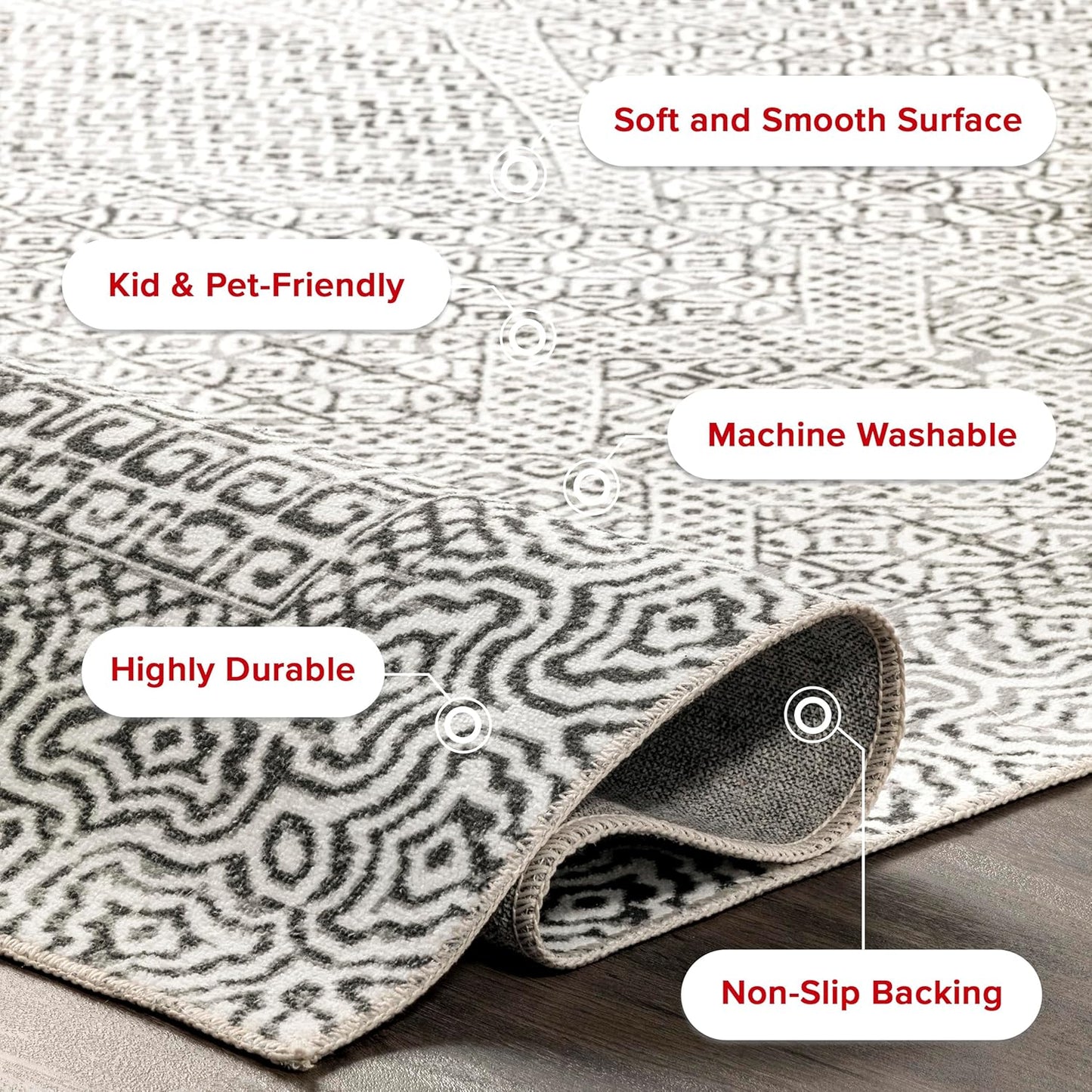 nuLOOM Abstract Tribal Accent Rug, 2' x 3', Grey, Machine Washable Rectangular Rug