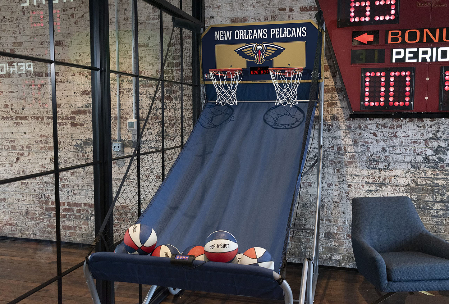 Pop-A-Shot - Home Dual Shot with New Orleans Pelicans NBA Graphics l Sensor Scoring l 16 Game Modes l 7 Balls l Foldable Storage l for All NBA Fans