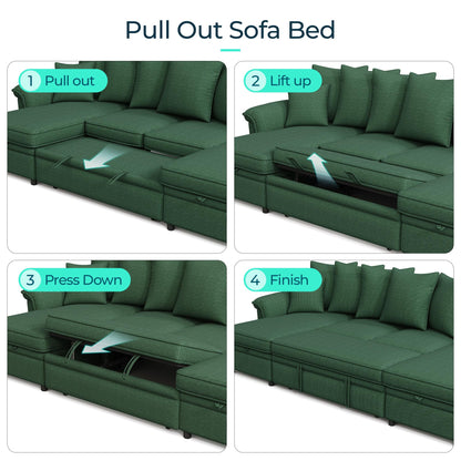 LINSY HOME Oversized Sectional Sleeper Sofa with Pull Out Couch Bed (Green, 118.5'')