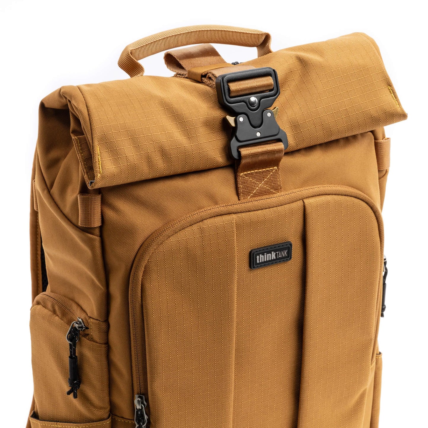Think Tank FocusPoint 30L RollTop Camera Backpack - Golden Hour: Expandable Travel & Camera Backpack with Laptop Sleeve, Quick Side and Back Access, Rain Cover – Versatile Photography & Travel Bag