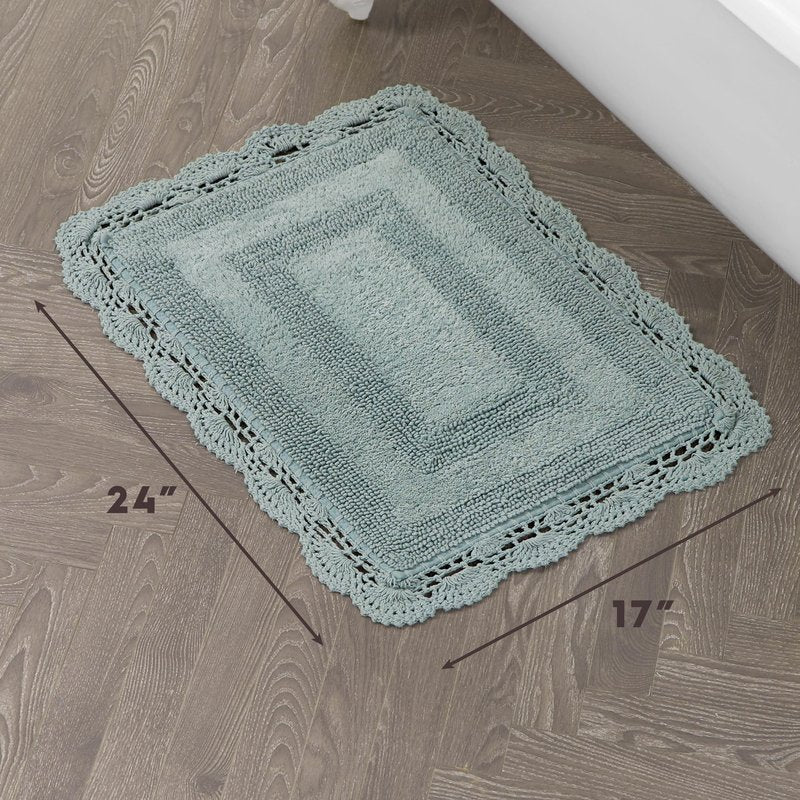 Laura Ashley Absorbent Bath Mat Reversible Crochet Soft and Plush Bathroom Mat 100% Cotton 17x24 Bath Rug, Aqua Blue
